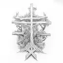 3 christianity crosses with tree tattoo design idea
