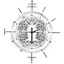 Clock, 3 crosses, roman numeral 7, tree of life, clouds, praying hands tattoo design idea