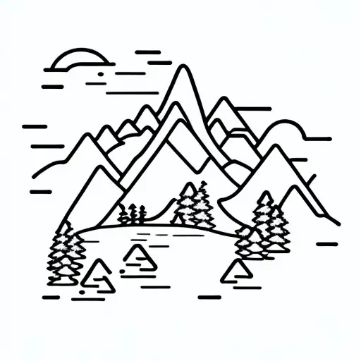 A tranquil mountain landscape with a peaceful river flowing through it tattoo design idea