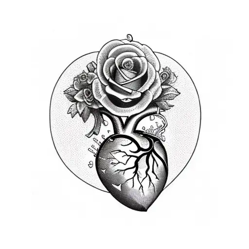 heart anatomical with lilith flowers on steampunk style masterpiece details tattoo design idea