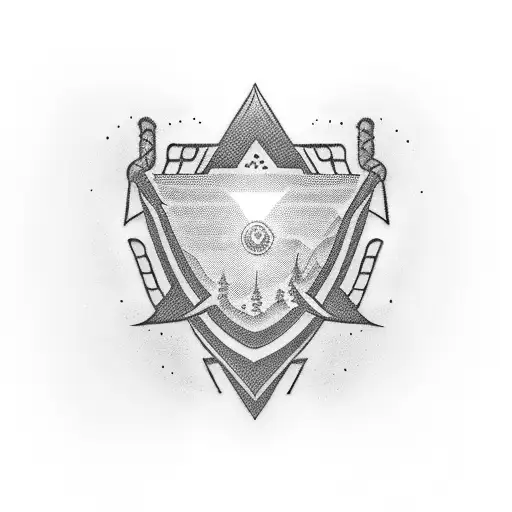 A dotwork tattoo featuring an Ironman triathlon symbol merged with a mountain landscape, representing the client's dedication to both their hobby and occupation. tattoo design idea