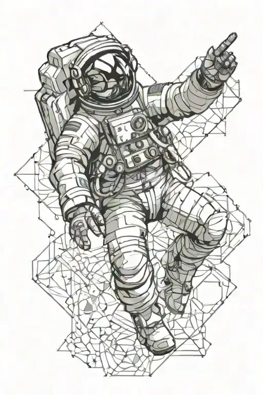 astronaut floating in space surrounded tattoo design idea
