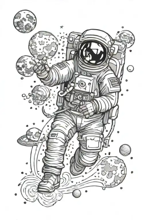 astronaut floating in space tattoo design idea