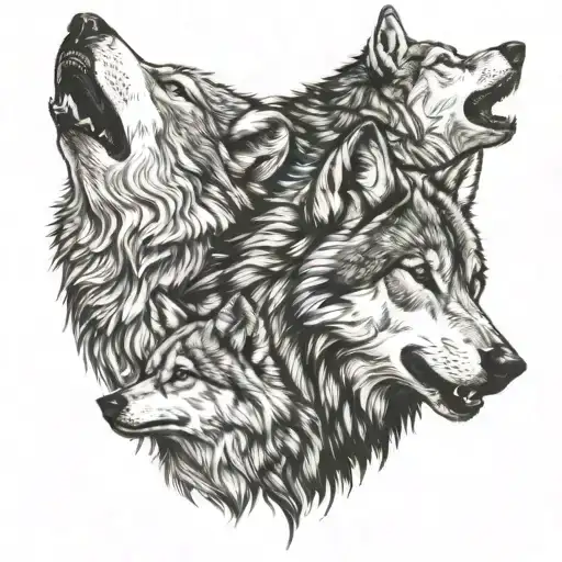 wolf pack howling tattoo design idea