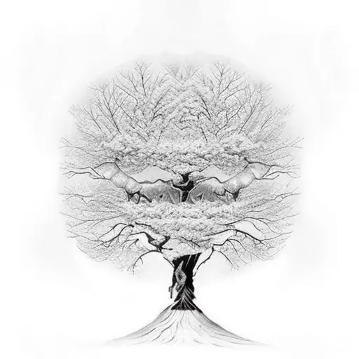 new tree with its reflection of the old one upside down tattoo design idea