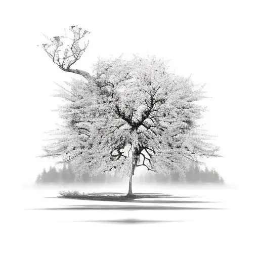 new tree with its reflection of an old tree upside down tattoo design idea