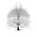 new tree with its reflection of an old tree upside down tattoo design idea