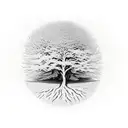 new tree with its reflection of an old tree upside down tattoo design idea