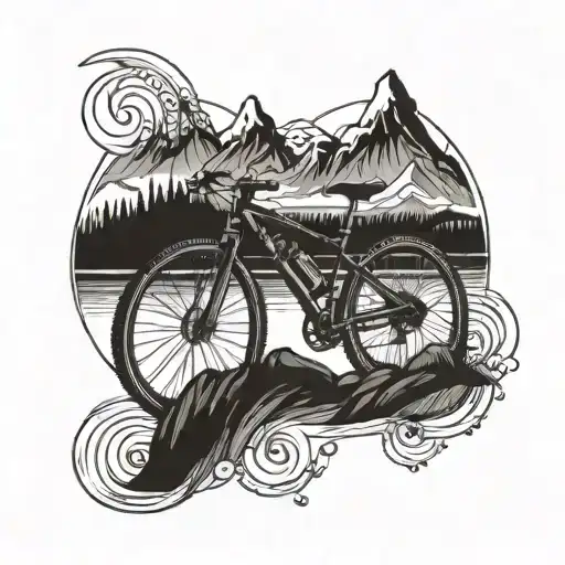 mountain lake bicycle  tattoo design idea