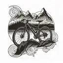 mountain lake bicycle  tattoo design idea