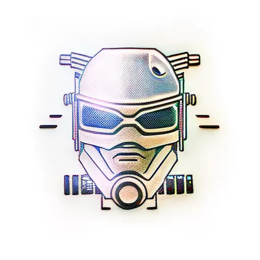 robocop head cyberpunk city tattoo design idea