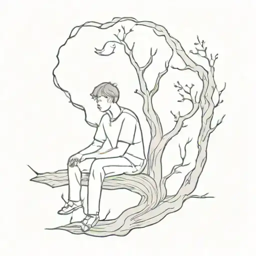 a boy and a ghost sitting in a tree tattoo design idea