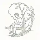 a boy and a ghost sitting in a tree tattoo design idea