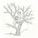 a boy and a ghost sitting in a tree tattoo design idea