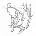 a boy and a ghost sitting in a tree tattoo design idea