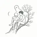 a boy and a ghost sitting in a tree tattoo design idea