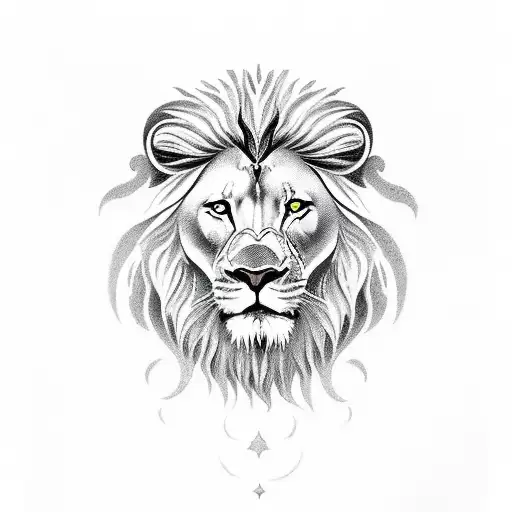 lion holding in his arms a Aquarius and a Gemini tattoo design idea
