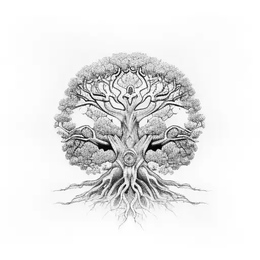An intricate tree of life design incorporating elements from nature and the outdoors, symbolizing your connection to the earth and your ancestral roots tattoo design idea