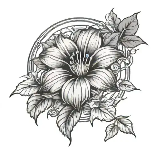 blazing sun and morning glories tattoo design idea