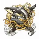 yin yang, day and night killer whale swimming tattoo design idea