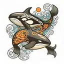 yin yang, day and night killer whale swimming tattoo design idea