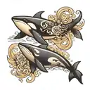 yin yang, day and night killer whale swimming tattoo design idea