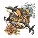 yin yang, day and night killer whale swimming tattoo design idea