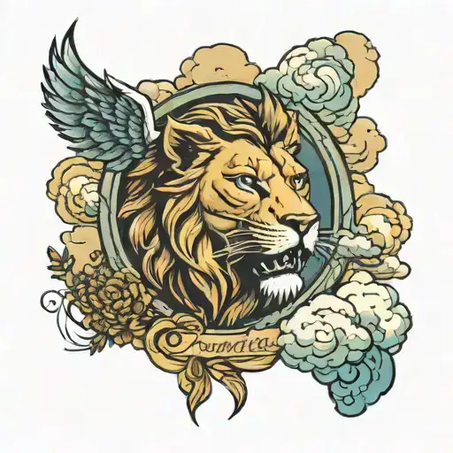 Philippians 3:13, with lions ad clouds around it  tattoo design idea