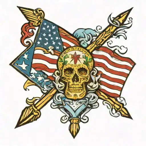 Mexican and American flag intertwined tattoo design idea