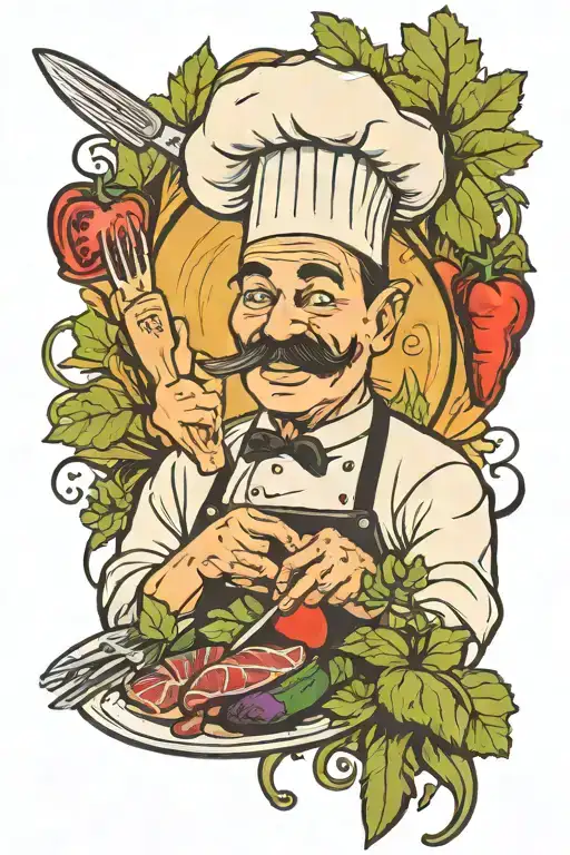 Chef meat and vegetables growing tattoo design idea