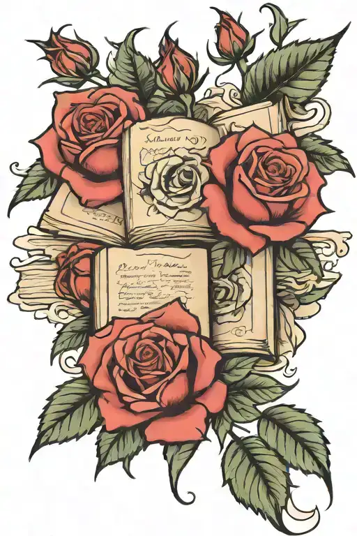 rose book torn apart tattoo design idea