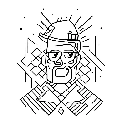 a man in suit opening a door, looking from the man's side back  tattoo design idea