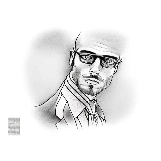 a man in suit opening a door, looking from the man's side back  tattoo design idea