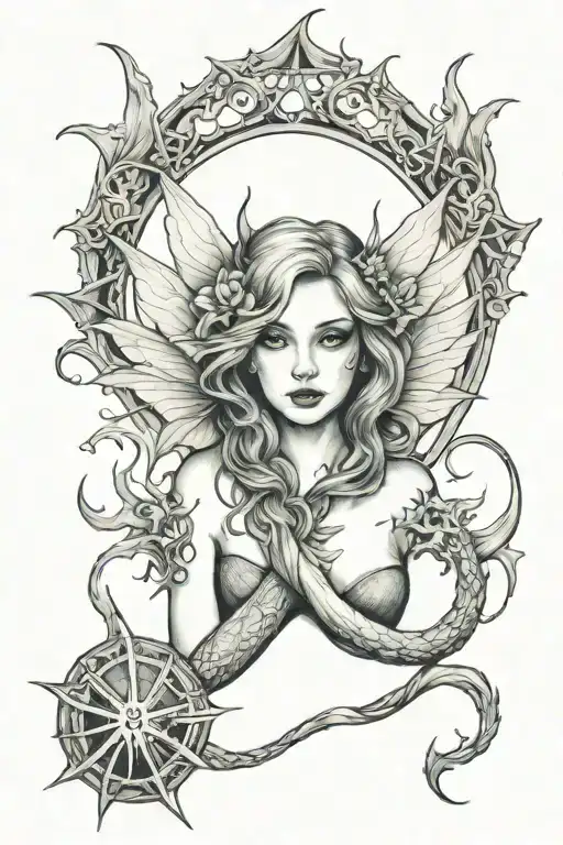 Fairy Mermaid symmetrical tattoo design idea