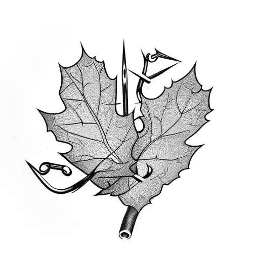 branch of ivy leaves with thorns, but the thorns ressemble fishing hooks tattoo design idea