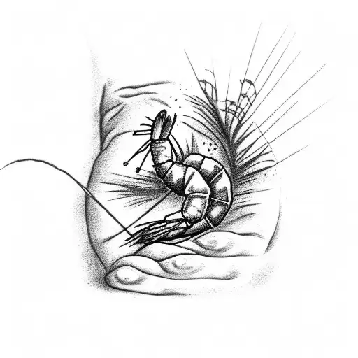 shrimp  laying under Palm on beach tattoo design idea