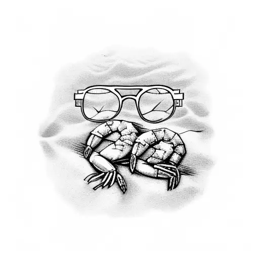 shrimp with si glasses laying under Palm on beach tattoo design idea