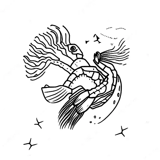 shrimp  laying under Palm on beach tattoo design idea
