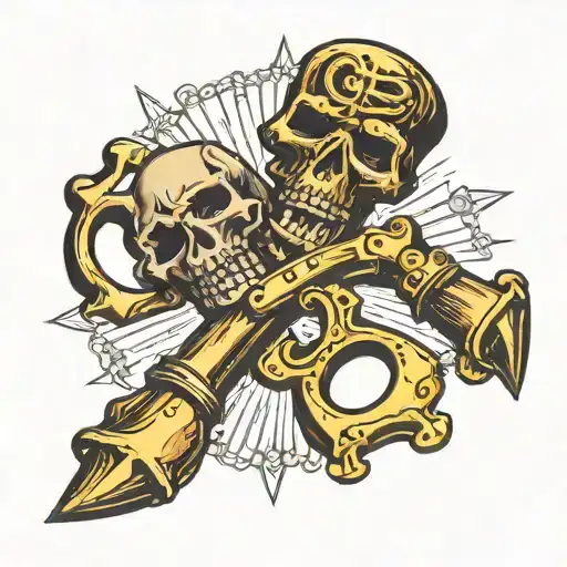 crossed cannos with brass knuckles n the background tattoo design idea