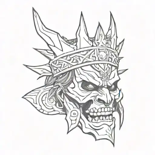 Jaw with teeth with a crown of thorns and a samurai mask tattoo design idea
