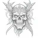  Samurai skull with teeth on the knee with a crown of thorns in black and white style without color tattoo design idea