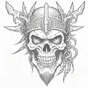  Samurai skull with teeth on the knee with a crown of thorns in black and white style without color tattoo design idea