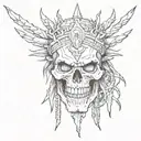  Samurai skull with teeth on the knee with a crown of thorns in black and white style without color tattoo design idea