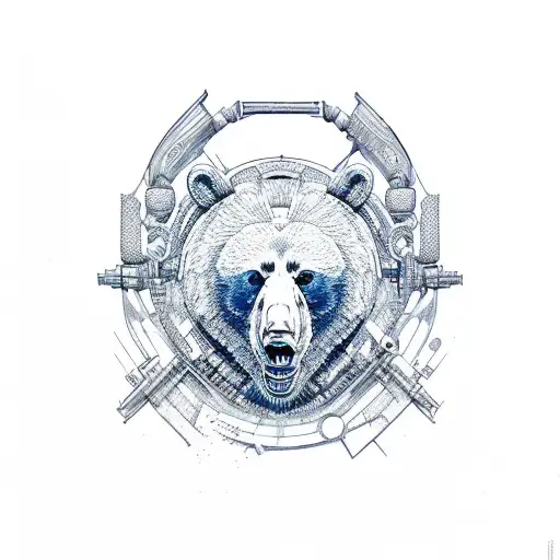 Bear viking symbol blue white black  tattoo design idea