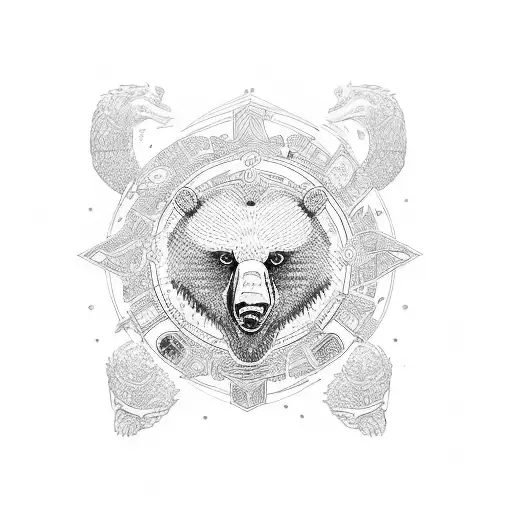 Bear viking symbol blue white black  tattoo design idea