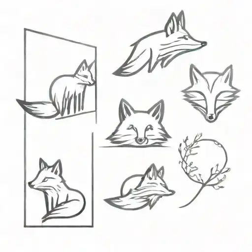 Small minimal fox and calligraphy brush strokes as accents and 4 large Aces up front tattoo design idea
