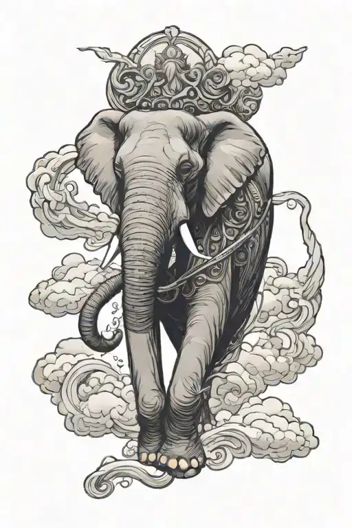 elephant walking in clouds surrounding with angel  tattoo design idea