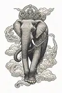 elephant walking in clouds surrounding with angel  tattoo design idea