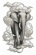 elephant walking in clouds surrounding with angel  tattoo design idea