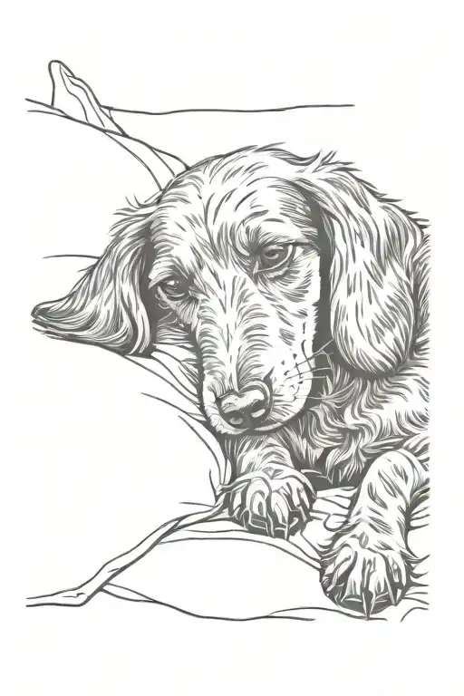 Wire-haired dachshund sleeping on a pillow tattoo design idea
